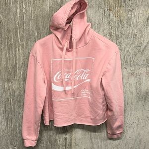 Coca-Cola Pink Hooded Cropped Sweatshirt- Medium